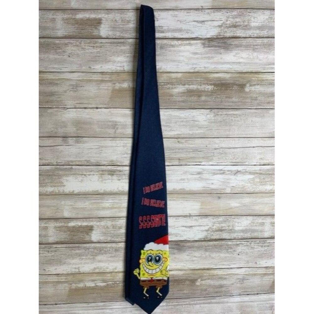 SpongeBob SquarePants Navy Novelty Tie With "I Do Believe S.S.S-Santa!" Print By